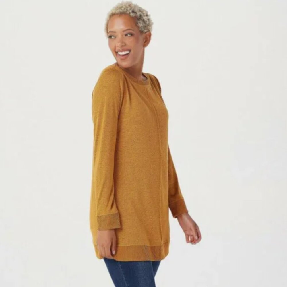 Denim & Co. Active Petite Brushed Heavenly Jersey Boatneck Tunic Size SP